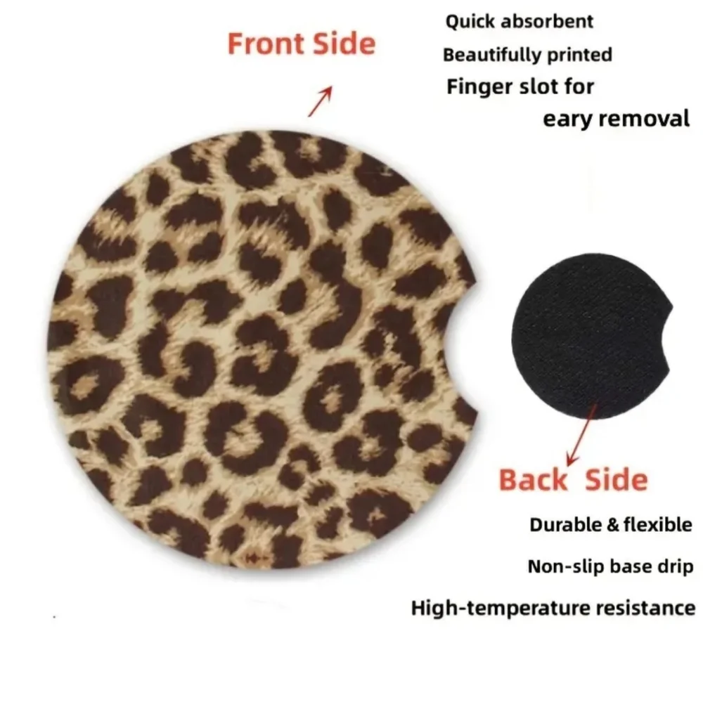 - 2 Piece Set: Leopard Print Car Coasters